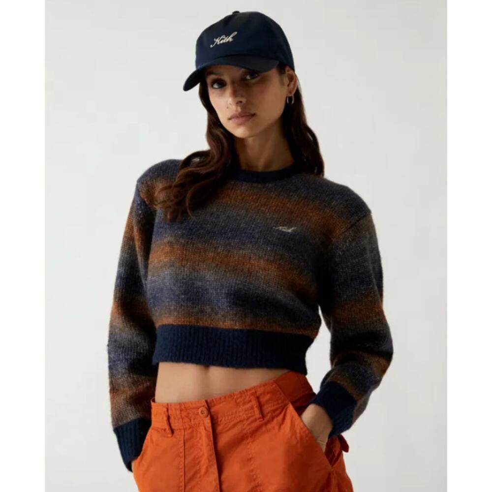 KITH Mica Space Dye Cropped Sweater Crew Neck Chunky Knit Pullover in Nocturnal